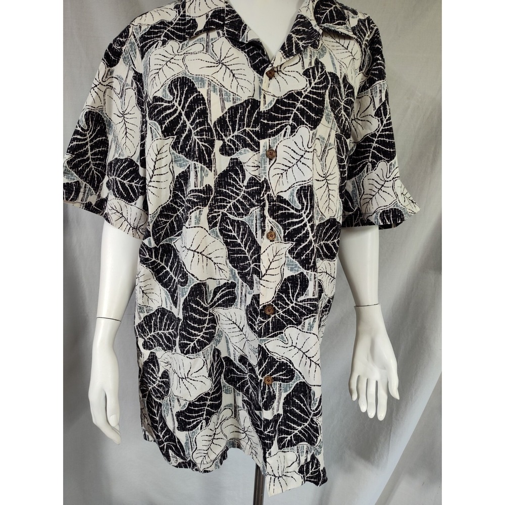 RJC XL men's Hawaiian tropical short sleeve button up leaf shirt Cotton black